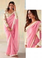 Georgette Baby Pink Party Wear Weaving Saree